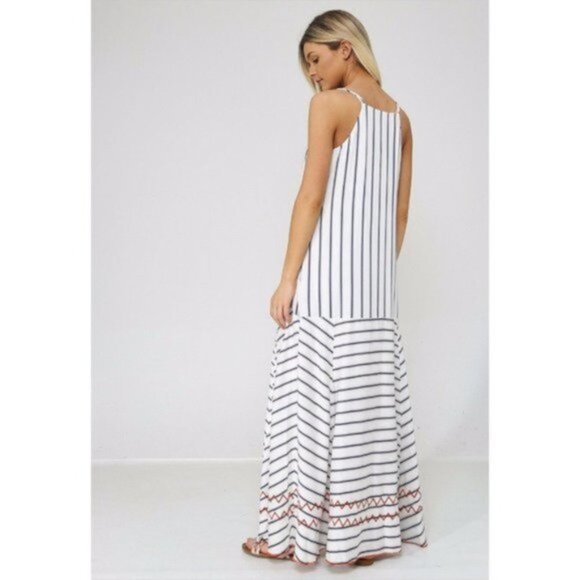 Charli Carenna White Blue Striped‎ Maxi Dress Women Size 4 - Picture 2 of 9
